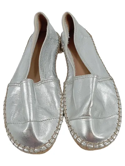COX Damen Espadrilles Leder Silber Gr. 39 Casual Slipper Sommerschuhe