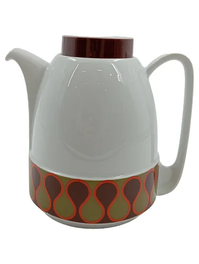 Schirnding Bavaria Kaffeekanne Porzellan Retro Vintage 70er Jahre Muster Weiß
