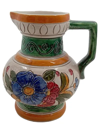 Keramik Krug Handdekoriert Blumenmuster Ceramiche Basso G.B. Vintage 15cm