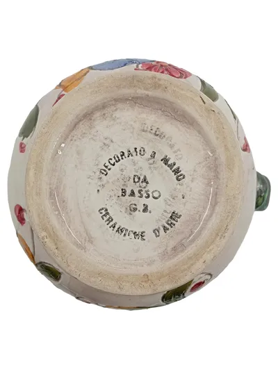 Keramik Krug Handdekoriert Blumenmuster Ceramiche Basso G.B. Vintage 15cm