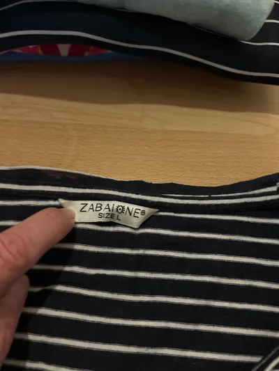 Zabaione Damen T-Shirt Gr. L Blau Weiß Gestreift Zitronenprint Maritim