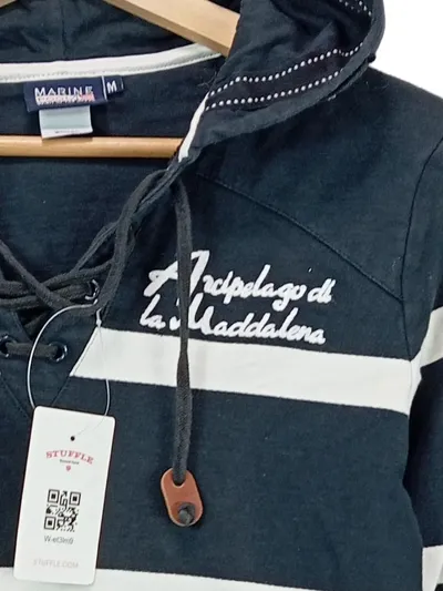 Marinepool Herren Hoodie Kapuzenpullover Gr. M Gestreift Maritim Schwarz