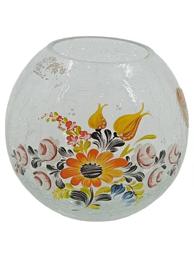 JOSKA Waldglashütte Windlicht Kugel Crackle Glas Blumenmuster Bodenmais
