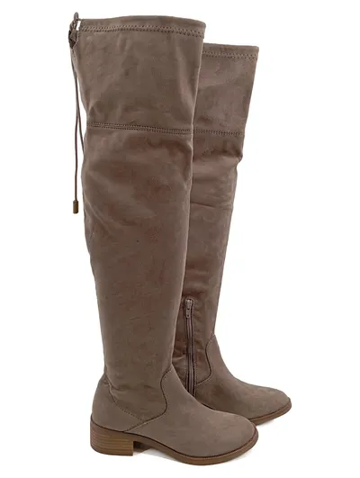 Obsel Damen Over-the-Knee Stiefel Gr. 36 Beige Wildleder-Optik Oberschenkel