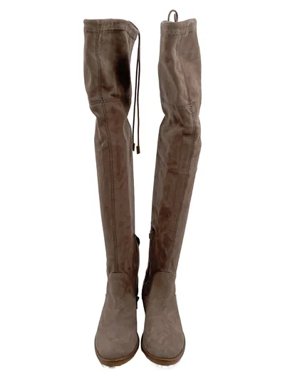 Obsel Damen Over-the-Knee Stiefel Gr. 36 Beige Wildleder-Optik Oberschenkel
