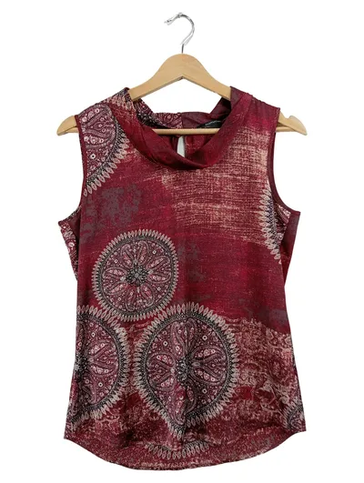 Comma Damen Top Ärmellos Paisley Muster Rot Gr. 34 XS Bohemian