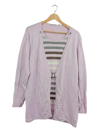 RABE Damen Strickjacke Rosa Gr. 50 mit Streifen-Einsatz Viskose Casual