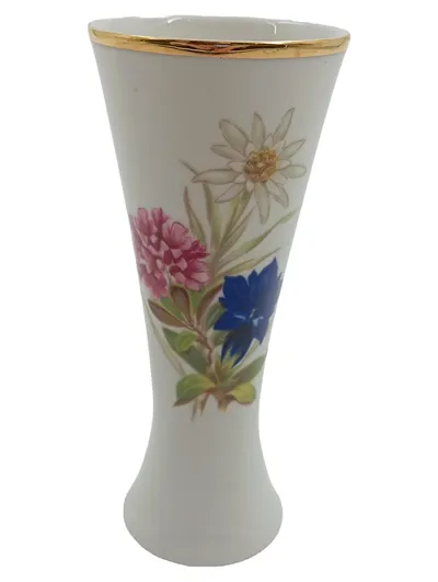 Johann Seltmann Vohenstrauß Porzellan Vase Blumenmotiv Edelweiß Bavaria