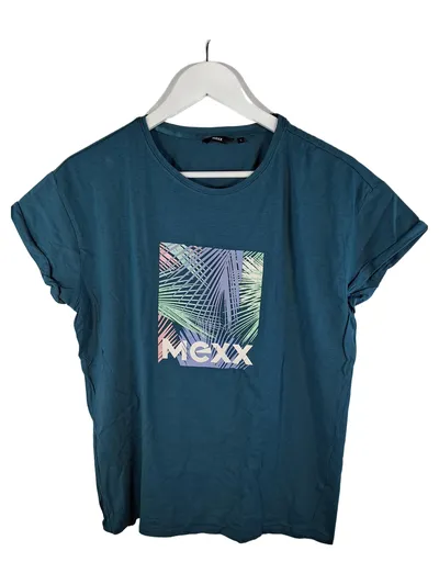 Mexx Damen T-Shirt Palmenprint Petrol Gr. L Tropical Logo