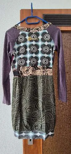 Desigual Damen Kleid Gr. M Langarm Patchwork Zebra Stickerei Mehrfarbig