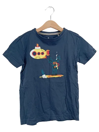 Elkline Kinder T-Shirt Blau Gr. 128 U-Boot Elch Motiv Kurzarm Baumwolle