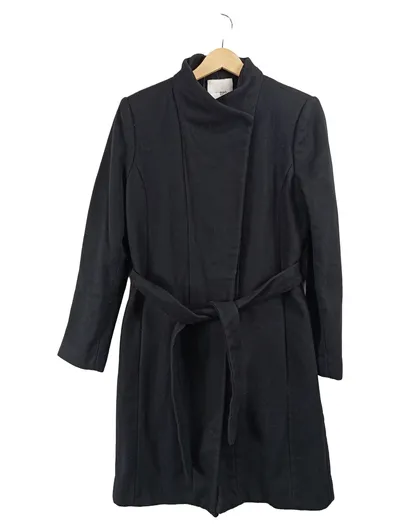 MANGO Suit Damen Wollmantel Schwarz Gr. M Wickelmantel Gürtel