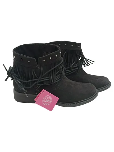 Damen Stiefeletten Fransen Nieten Boho Wildleder-Optik Schwarz Gr. 38
