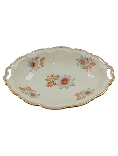 Schwarzenhammer Bavaria Servierplatte Porzellan Blumenmuster Gold Vintage