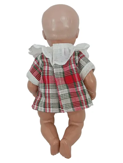 Schildkröt Babypuppe 17cm kariertes Kleid Kunststoff Nostalgisch Mehrfarbig
