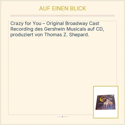 Crazy for You Gershwin Musical CD Original Broadway Cast Recording