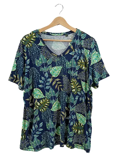 Canda Damen T-Shirt Blau Blumenmuster Strass Gr. 42, XL Viskose