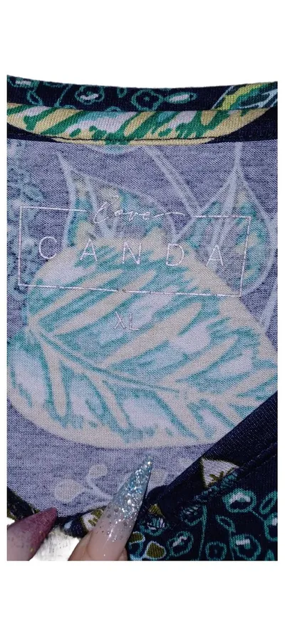 Canda Damen T-Shirt Blau Blumenmuster Strass Gr. 42, XL Viskose