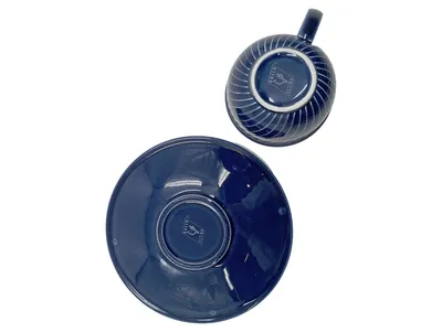 Gallo Design Kaffeetasse mit Untertasse Porzellan Blau Rillen-Dekor 250ml