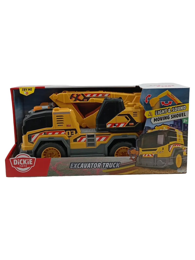 Dickie Toys Bagger LKW Excavator Truck Licht Sound 360° Drehung Gelb 1