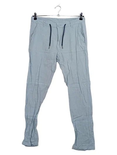 STRAIGHT UP Herren Stoffhose Gr. 48 Blau Leinen-Mix Casual