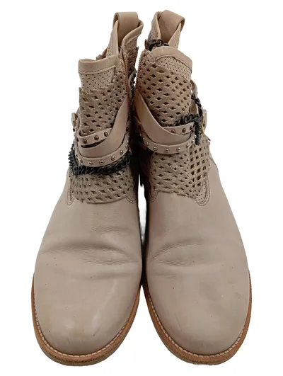 Gabor Damen Stiefelette Beige Gr. 38.5 Leder Nieten Kette Bohemian