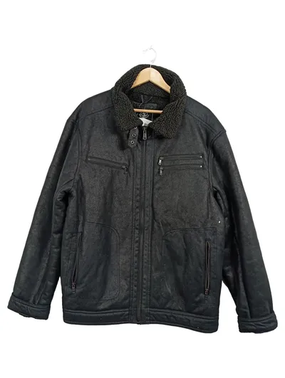 Tom Tompson Herren Lederjacke Schwarz Gr. 56 XXL Gefüttert Fellkragen