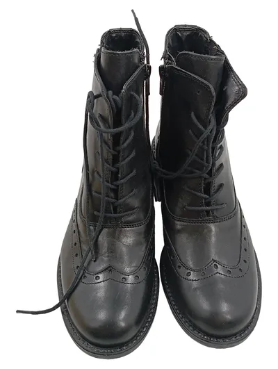 Damen Stiefelette Brogue Schnürer Schwarz Leder Gr. 36 Ankle Boot