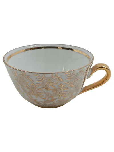 Kahla Kaffeetasse Teetasse Weiß Gold Blumenmuster Keramik Elegant