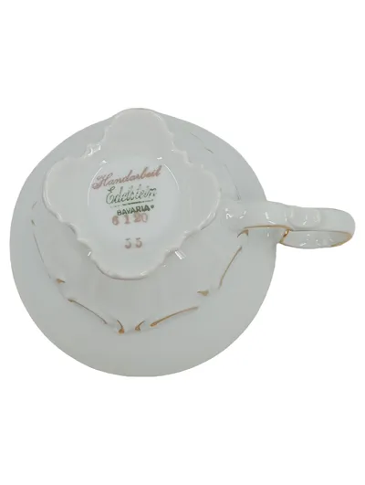 Edelstein Bavaria Tasse Porzellan Weiß Gold Floral Handarbeit Elegant