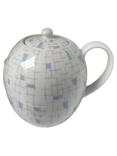 Arzberg Teekanne Porzellan Serie 422 Retro Weiß Blau Geometrisch 1, 5L