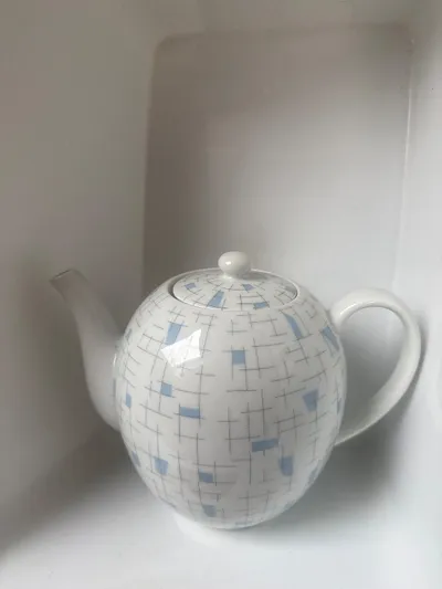 Arzberg Teekanne Porzellan Serie 422 Retro Weiß Blau Geometrisch 1, 5L