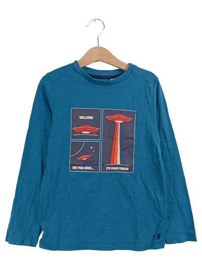 Okaïdi Kinder Langarmshirt Gr. 128 Blau Weltall UFO Motiv