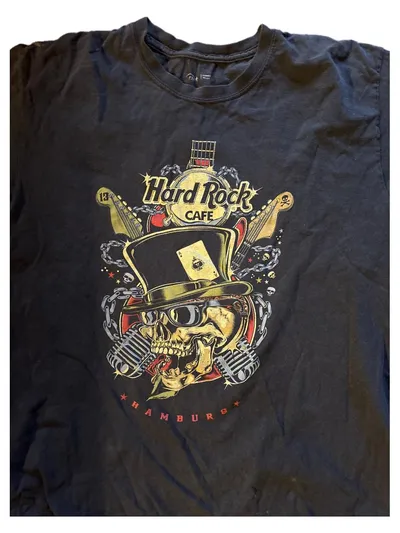 Hard Rock Cafe Fanshirt Herren Gr. L Schwarz Hamburg Totenkopf T-Shirt