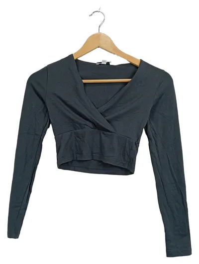 Subdued Damen Wickelshirt Langarmshirt Cropped Grau Gr. 34 XS
