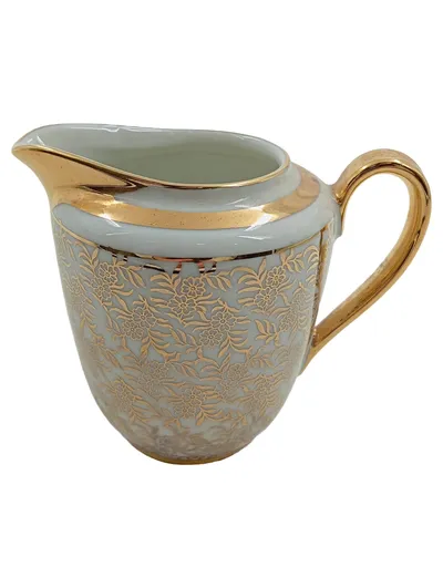 Kahla Milchkännchen Keramik Weiß Gold Florales Muster Klassisch 9 cm