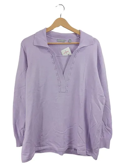RABE Damen Pullover Lila Gr. 50 Langarm Kragen Stickerei Modal