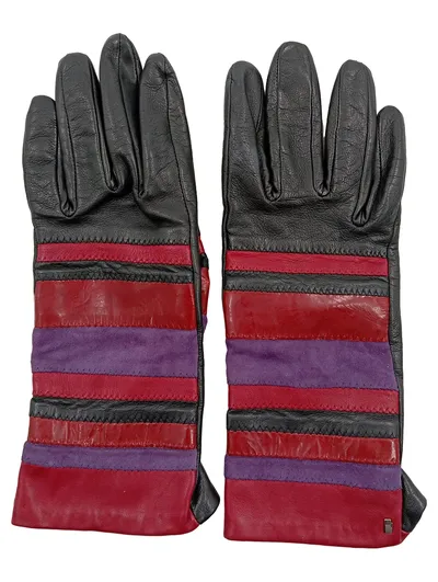 Roeckl Lederhandschuhe Damen Handschuhe Mehrfarbig Gestreift Gr. 7.5 Retro