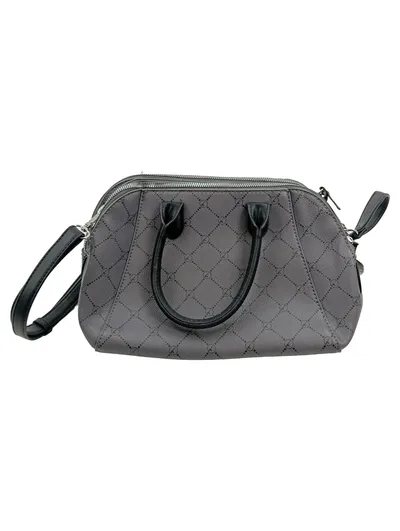 Tamaris Henkeltasche Damen Grau Rauten-Muster Bowling Bag Crossbody
