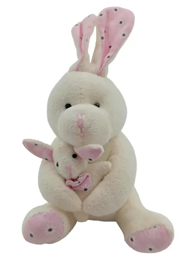 OMNICOLOR Plüschtier Hase mit Baby Kuscheltier Beige Rosa 12cm