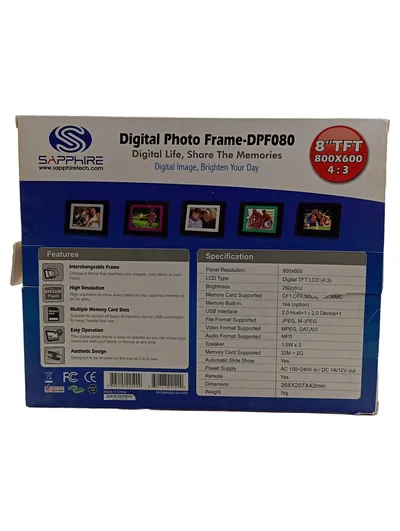 Sapphire DPF080 Digitaler Bilderrahmen 8 Zoll TFT 800x600 mit Fernbedienung