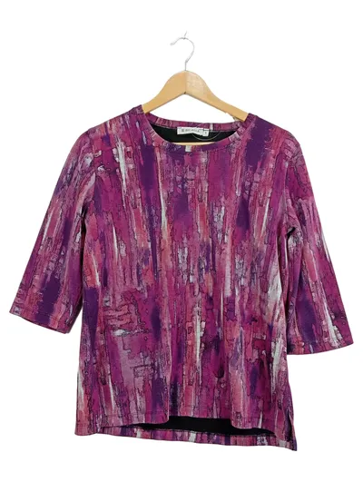 Bicalla Damen Pullover Lila Abstrakt Gr. 38 M 3/4-Arm Casual