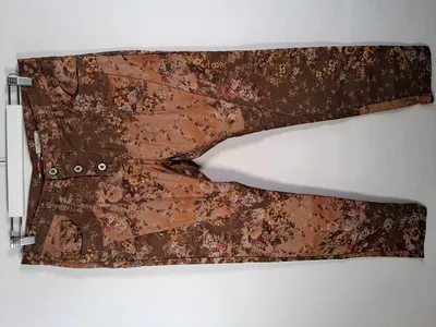 Please Damen Stoffhose Braun Blumenmuster Knopfleiste Gr. L