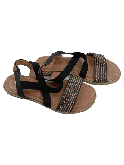 Tamaris Damen Sandalen Espadrilles Schwarz Leder Gr. 40