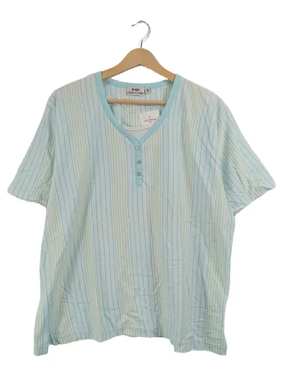 Hajo Damen T-Shirt Gr. 48, 50 Türkis Gestreift Kurzarm Knopfleiste