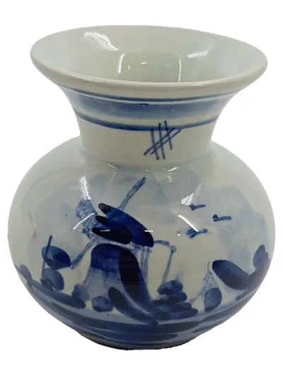 Delft Vase Blau Weiß Windmühlen Motiv Holland Porzellan 8cm Handgemalt