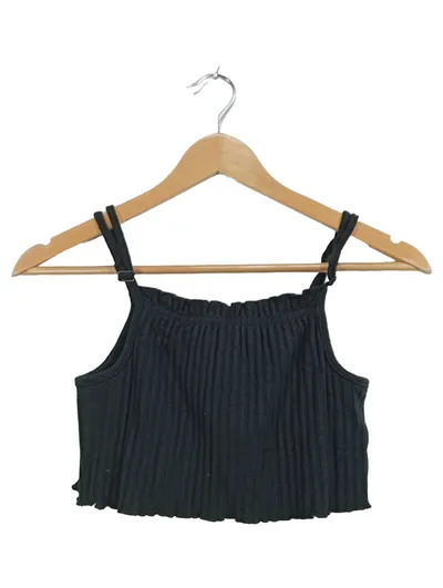 SDELMAR Damen Crop Top Rippstrick Schwarz Gr. M Ärmellos Spaghetti