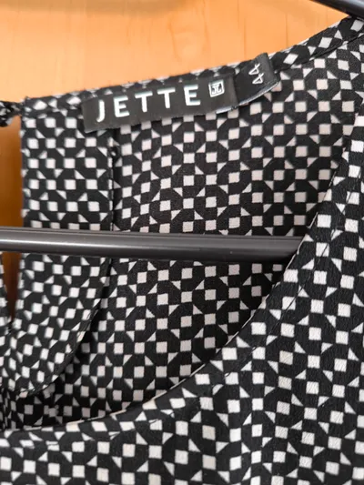 JETTE Damen Bluse Gr. 44 Schwarz Geometrisch Kurzarm Casual
