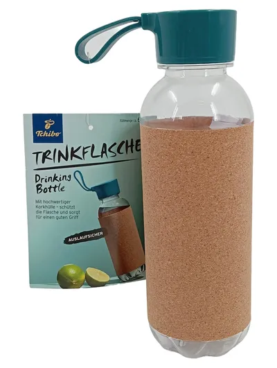 Tchibo Trinkflasche Drinking Bottle Kunststoff Korkhülle Petrol 750ml