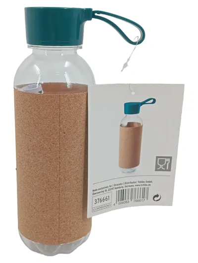 Tchibo Trinkflasche Drinking Bottle Kunststoff Korkhülle Petrol 750ml